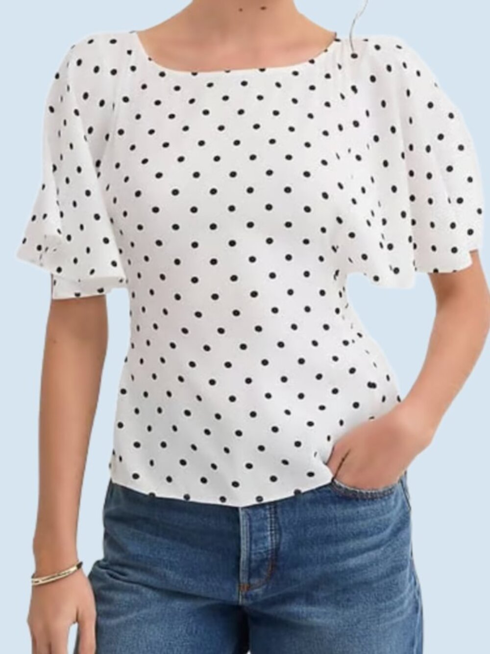 LOFT White and Black Polka Dot Back-Tie Short Sleeve Tee